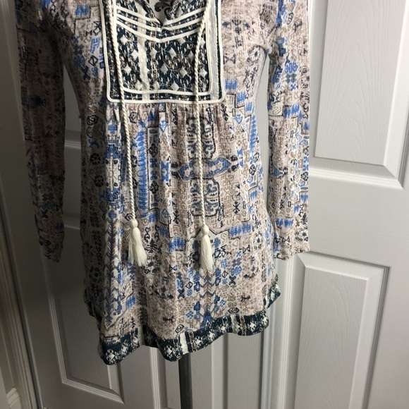 Lucky Brand Top Blue White Bohemian Tassel S Gorp Core - Picture 3 of 7